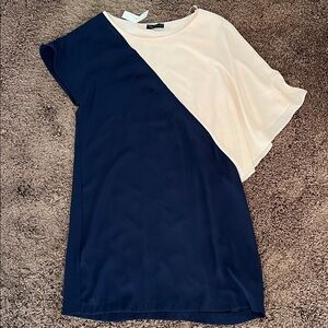 asymmetrical navy and pale pink dress